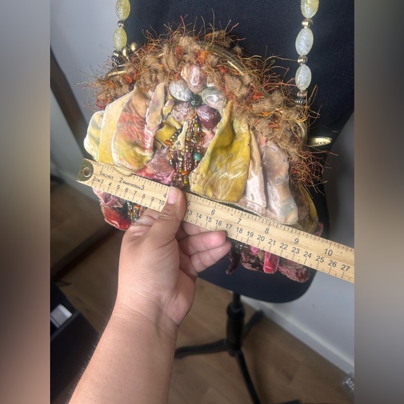 Mary Frances Vintage Beautiful BOHO Velvet Stone Bag Beaded - Picture 8 of 14